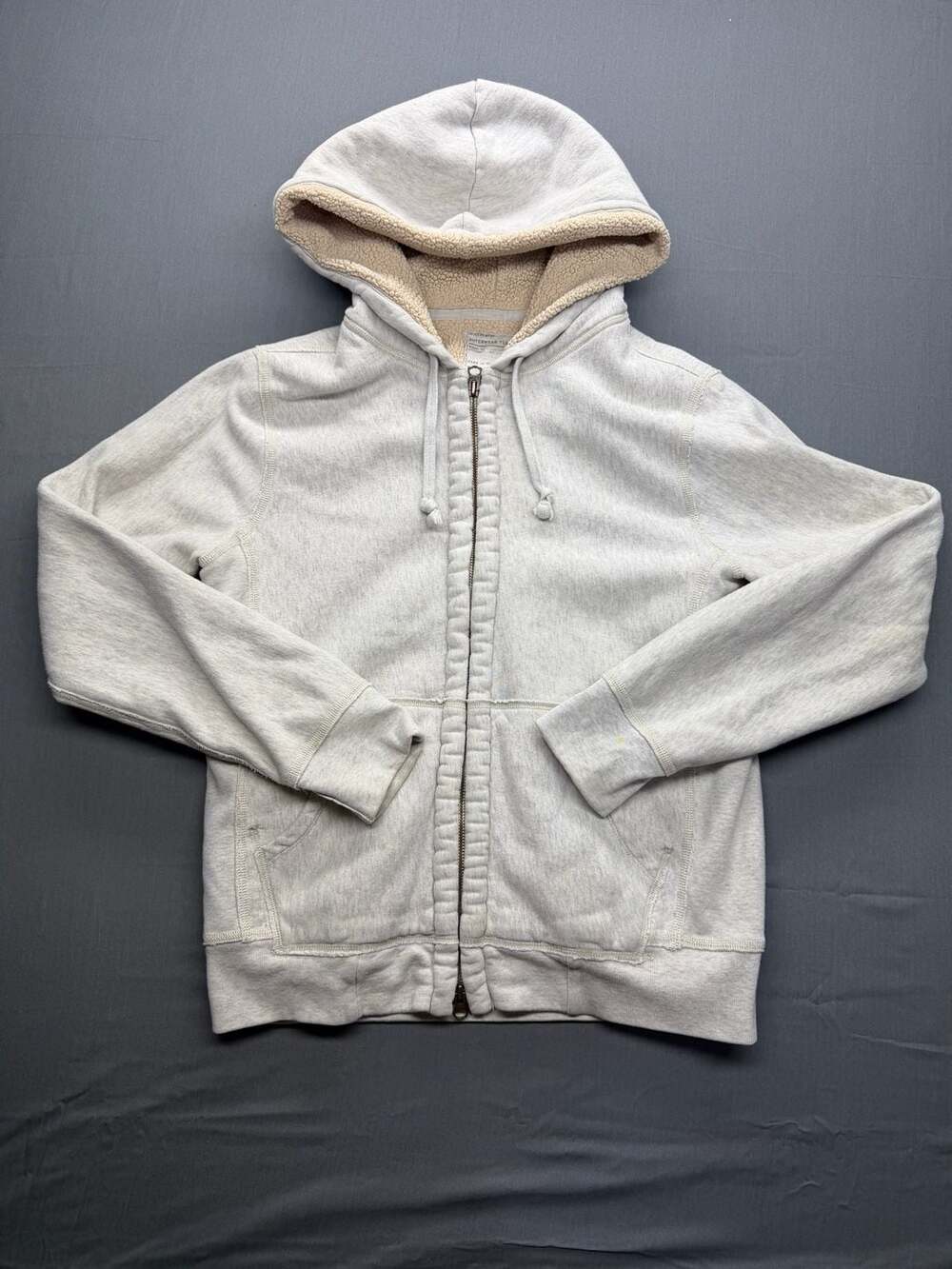 J.Crew Outerwear Fleece Full Zip Hoodie Size Small Sherpa Lined Gray
